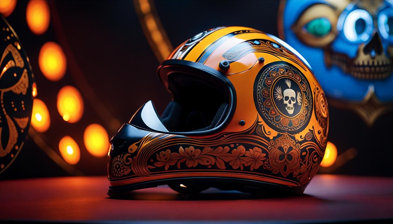 Dia de los Muertos Racing Helmet in Photorealistic Style