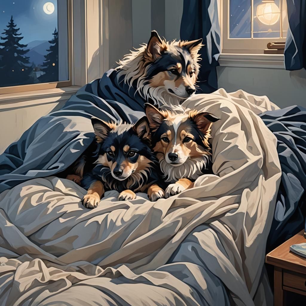 Children Asleep in Beds with Cape, Anime Style