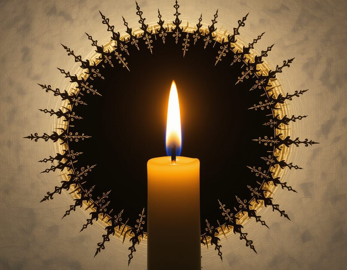 Single Candle Flame Pushes Back Absolute Darkness