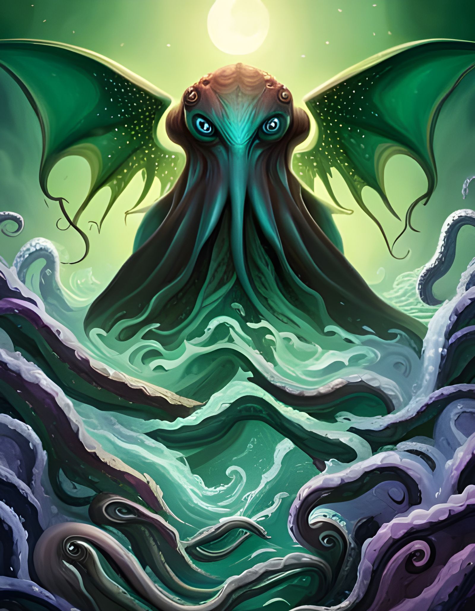 Cthulhu Rising Over the Night Ocean