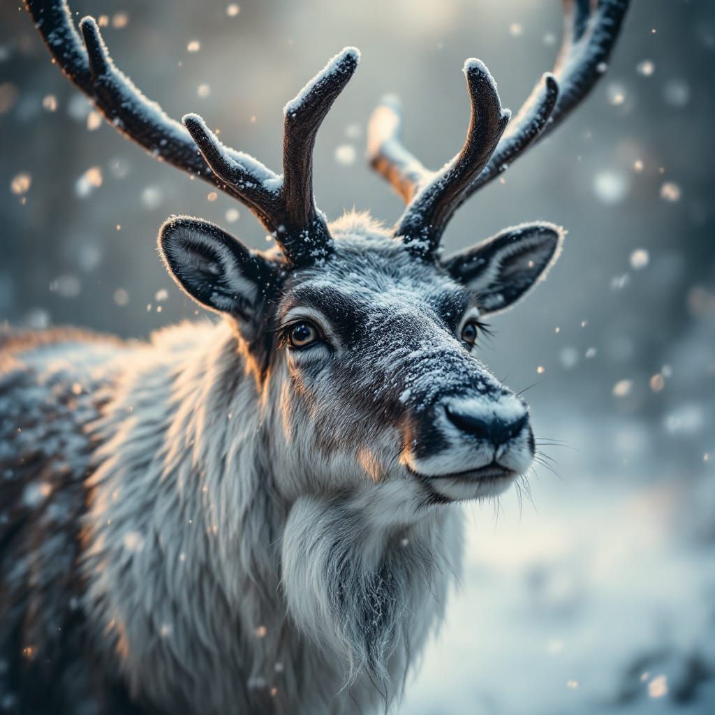 Majestic Reindeer in Winter Landscape with Cinematic Lightin...