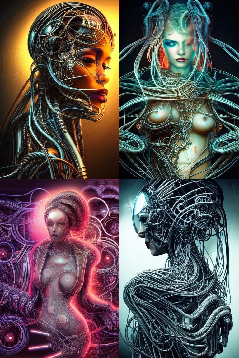 Beautiful woman, engulfed in abstract organic hyper-detailed...