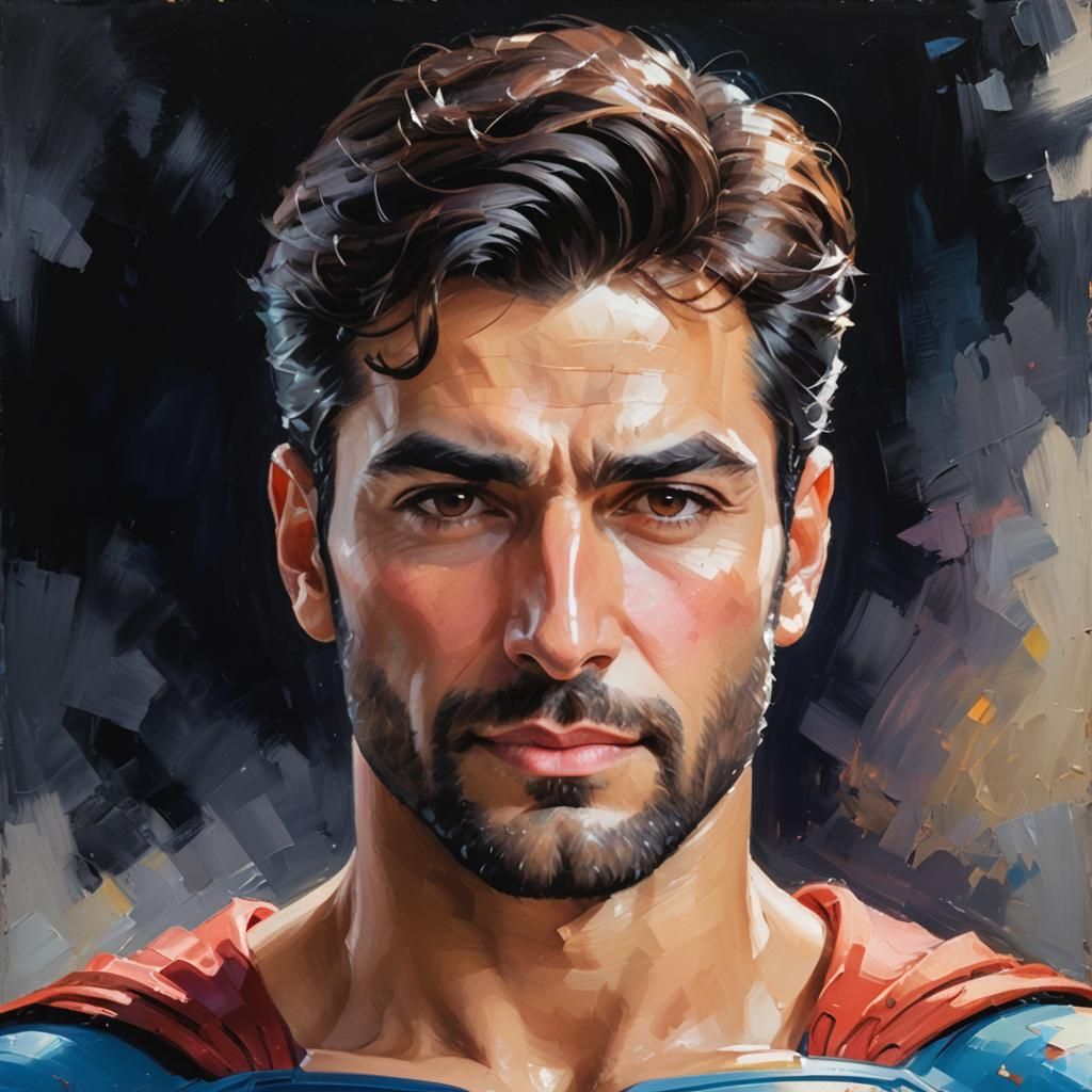 Impressionist Superman Portrait in Vivid Warm Colors