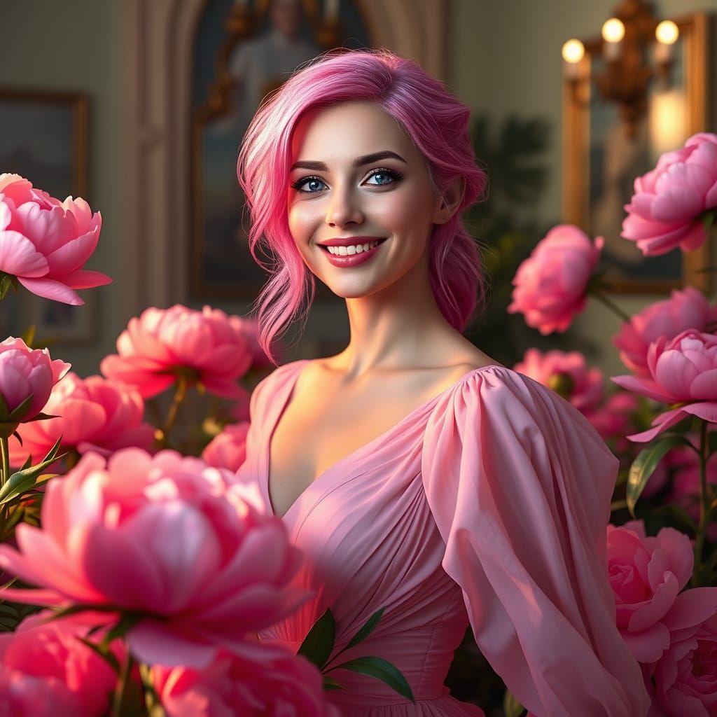 Ethereal Goddess in Whimsical Floral Realm