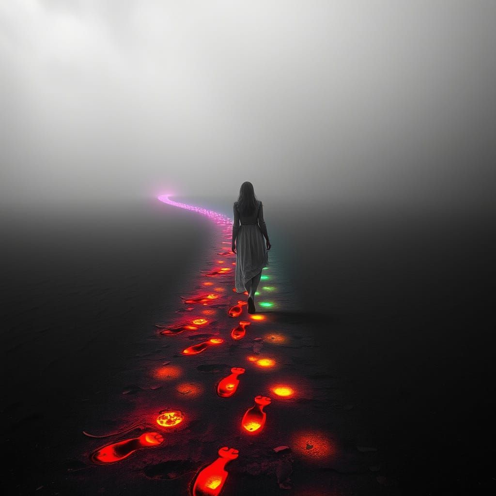 Woman Transforms World with Color, in Magical Realism Style