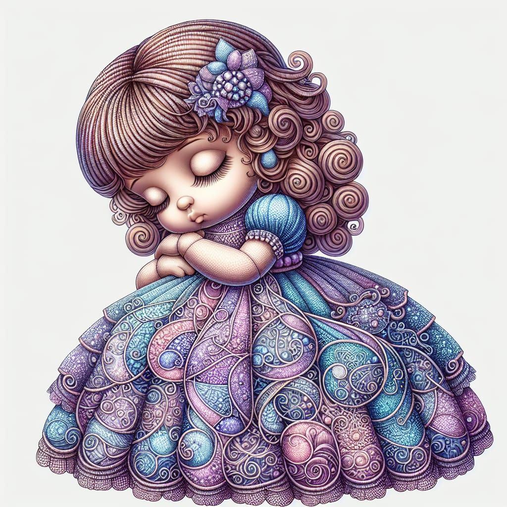 Surreal Rag Doll in Iridescent Lilac Lace and Azure Filigree