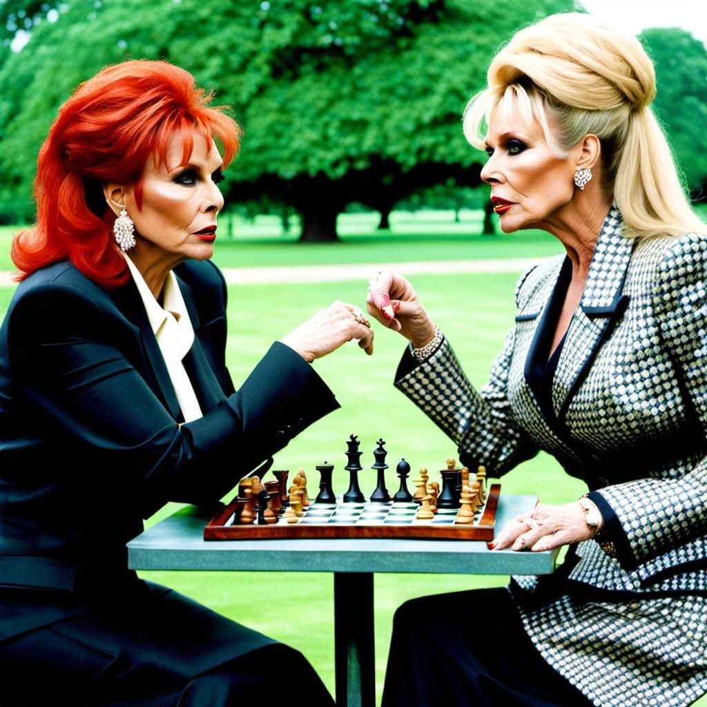 Edina and Patsy Play Chess in the Park
