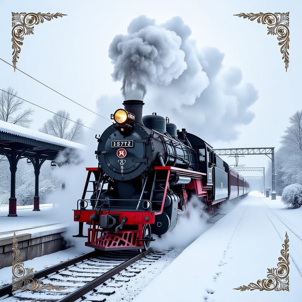 Hyperrealistic Steam Locomotive in Blizzard
