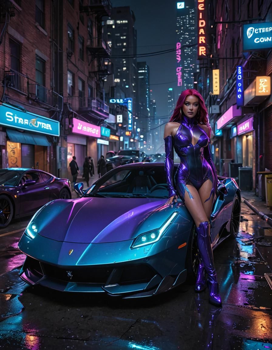 Starfire in Gotham City: Cyberpunk Anime Art
