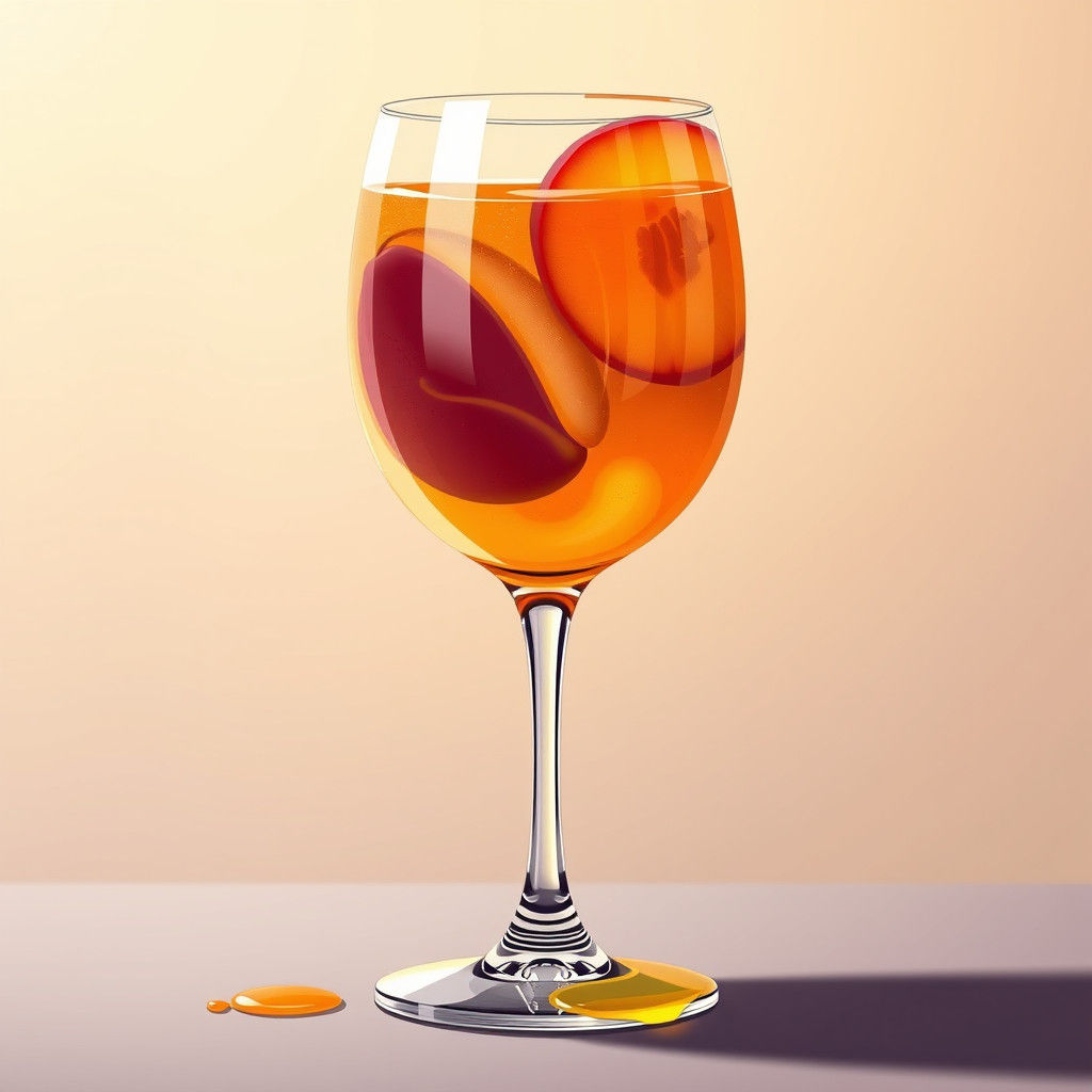 An apricot and plum smoothie in a wine glass with wildflower honey swirled in
