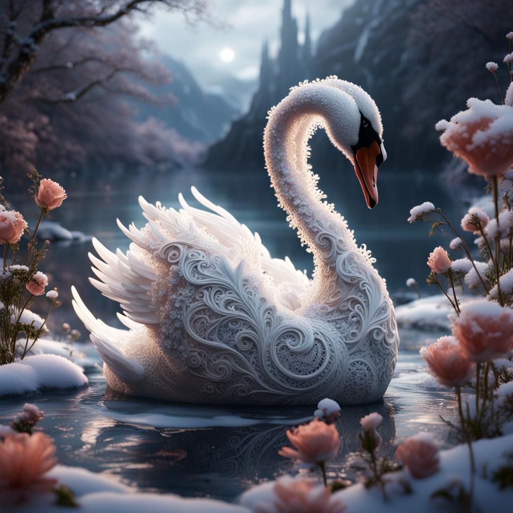 Lace Swan: Detailed Matte Painting in 8K
