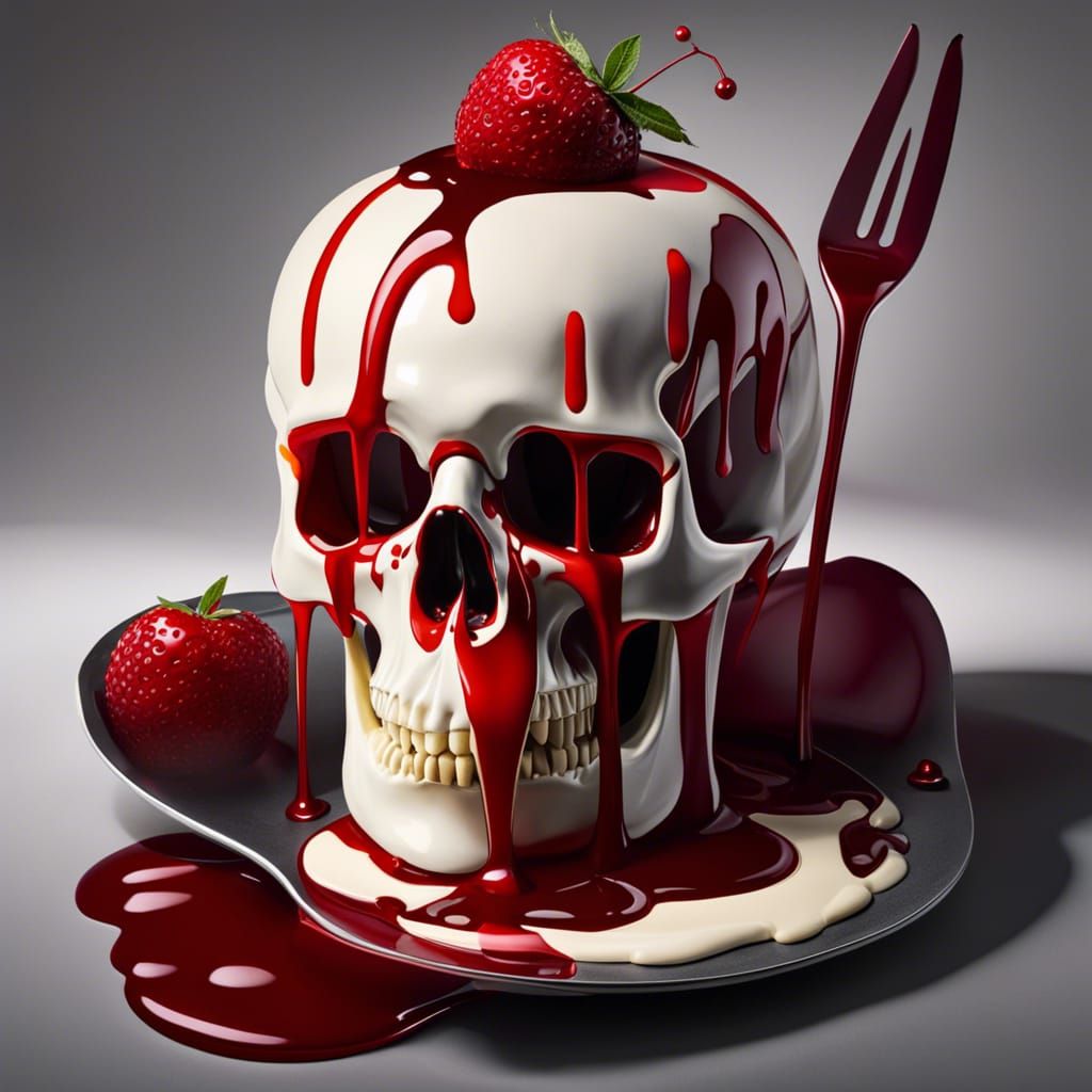 Gothic Skull Cake with Ice Cream in Post-Impressionism