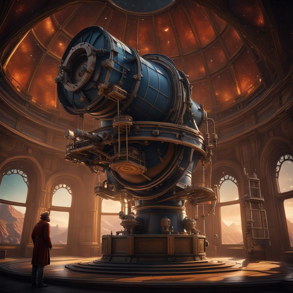 Astronomer Observing Through Telescope: Detailed Matte Paint...