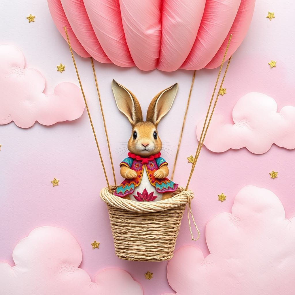 Woodland Creature, Hot Air Balloon, Mix Media