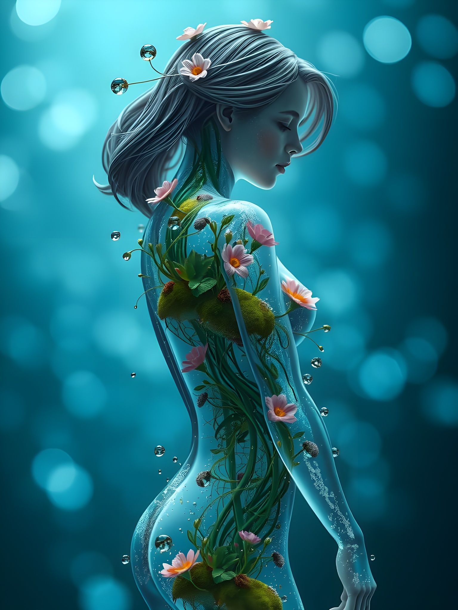 Ethereal Water Goddess in 3D Digital Art