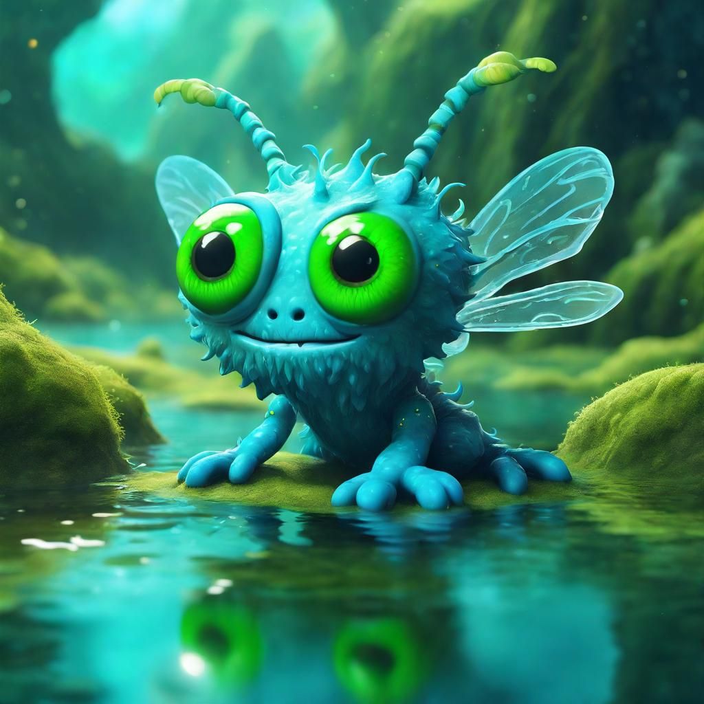 Adorable Slime Monster in Lagoon: Fantasy Concept Art