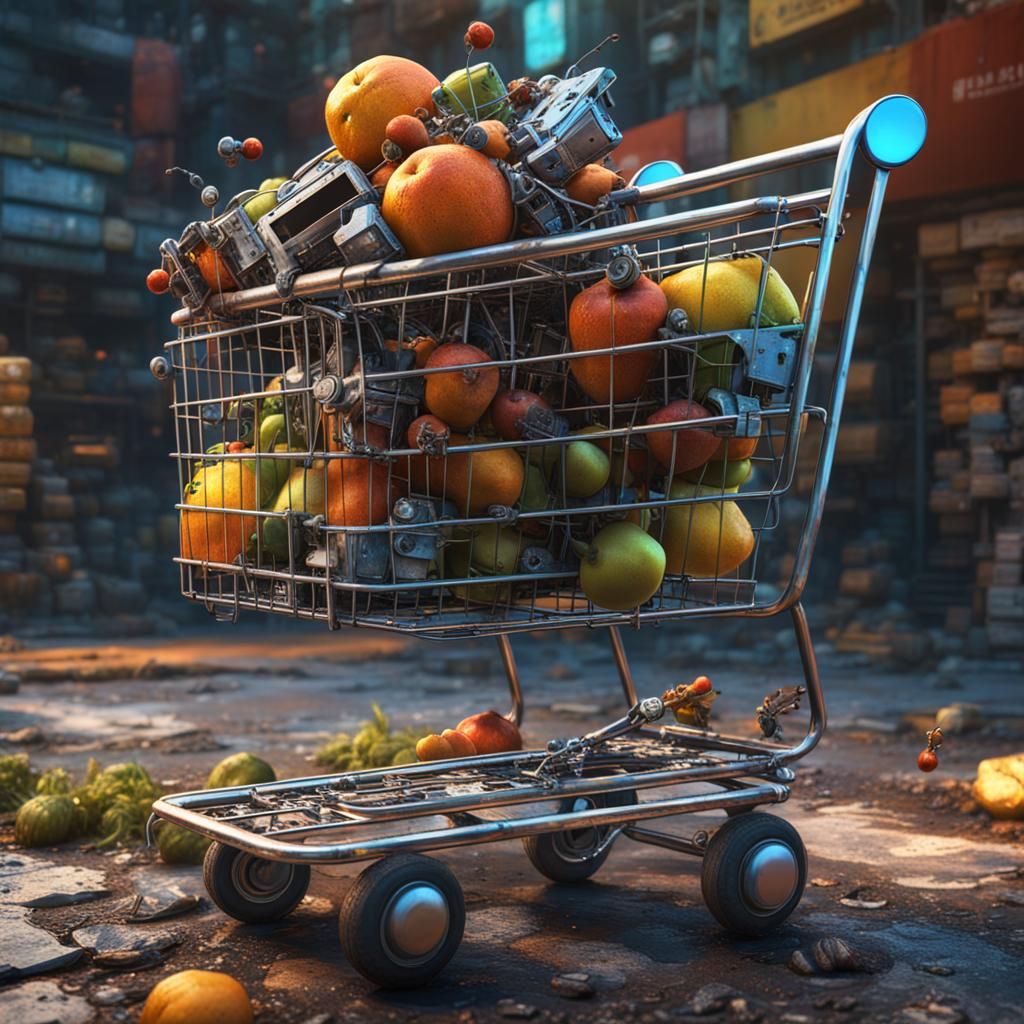 Abandoned Cart with Robot Parts, Detailed Matte Painting