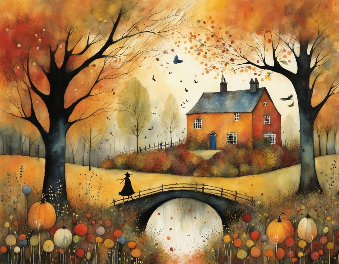 Magical Autumn Garden in Whimsical Illustration Style