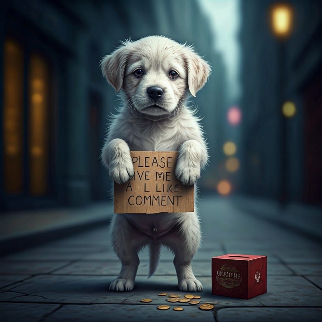 Adorable Puppy Begs for Likes: Fantasy Concept Art