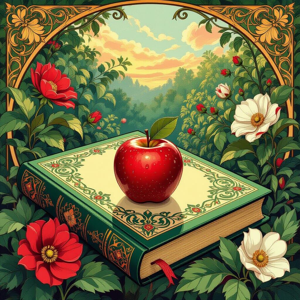 Art Nouveau Garden Book with Apple Cover Design