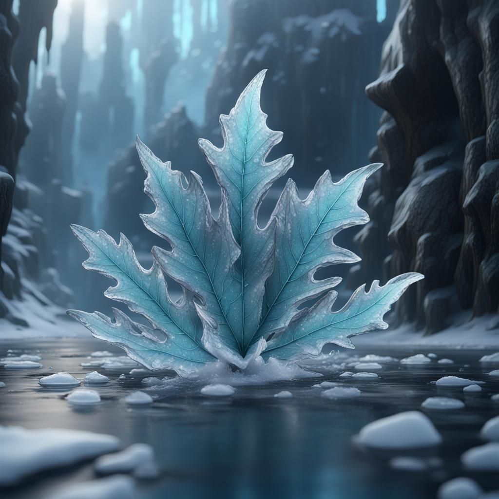 Detailed Ice Leaf Matte Painting in Deep Color