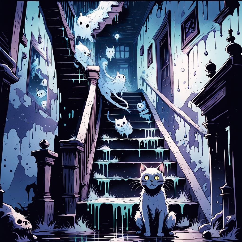Creepy Ghost Cat in Haunted House: Anime Horror