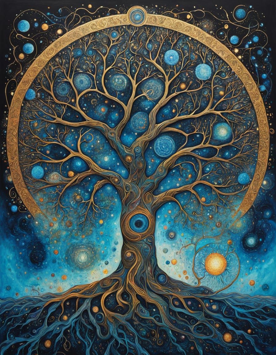 Kabbalah Tree of Life in Expressive Splatter Art