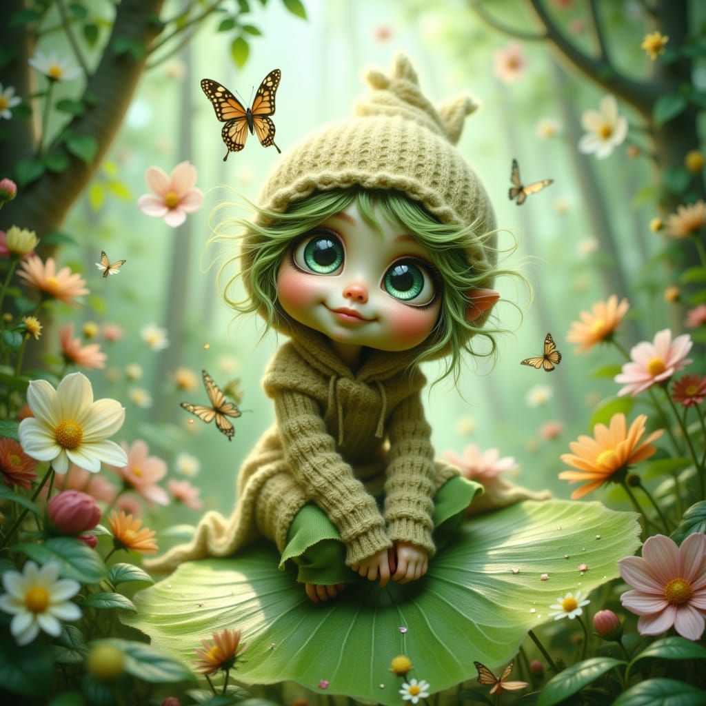 Cartoon Caterpillar Bouncing with Joy in Dreamy Forest