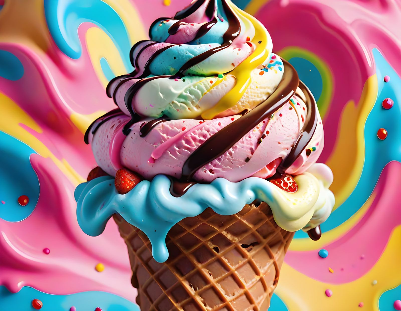 Chocolate Strawberry Swirl Soft Serve Ice Cream