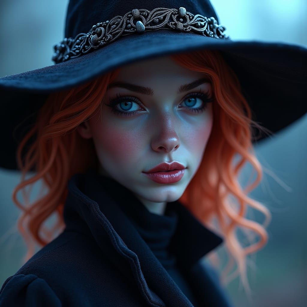 Fair Woman in Witch Hat, Dark Fantasy Portrait