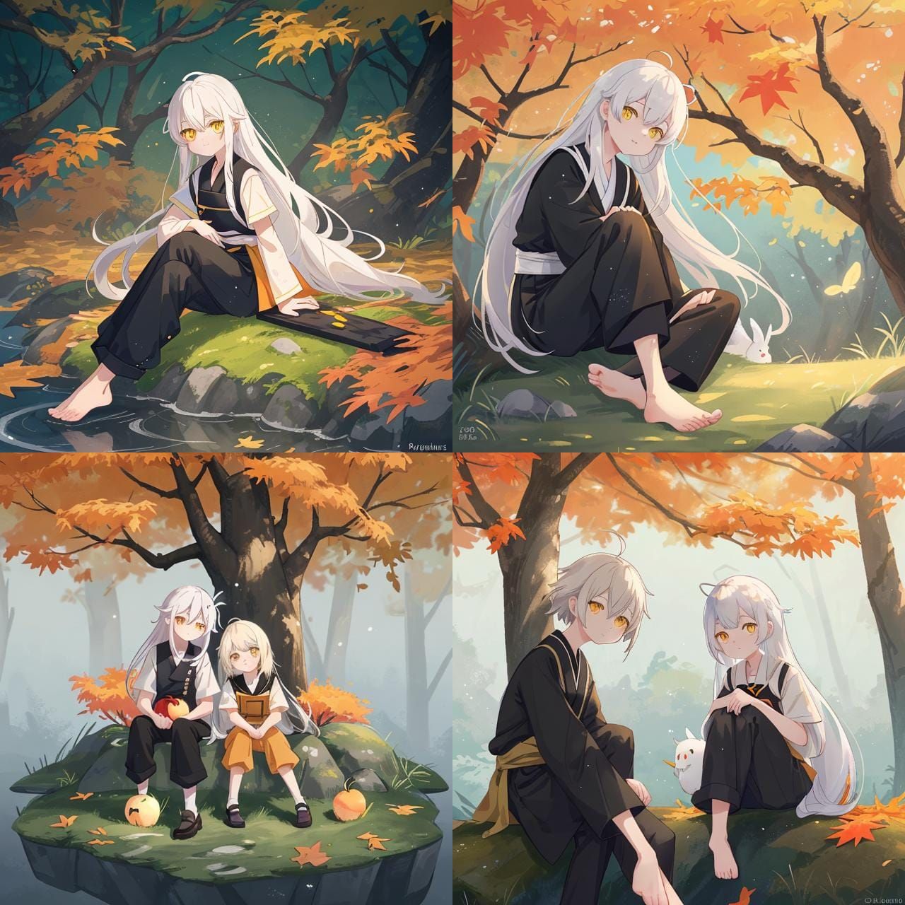 Anime Boy with Crane in Pastel Scenery