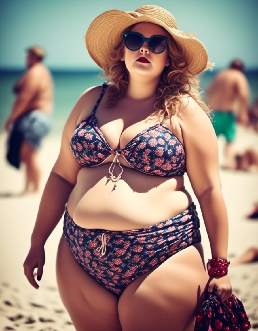 Curvaceous Woman Sunbathing on Beach with Bokeh