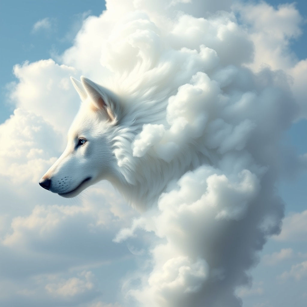 Ethereal Cloud Wolf in Dreamy Landscape
