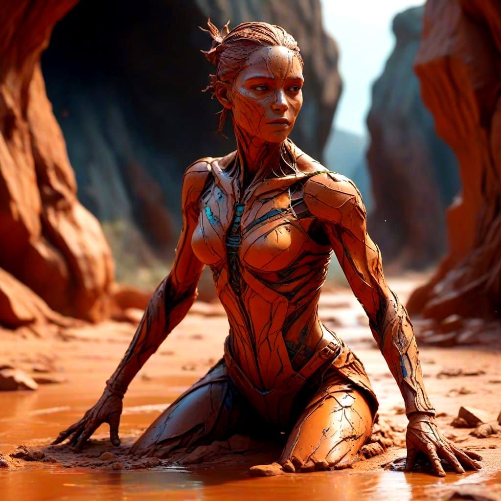 Ethereal Dancer Emerges from Clay Landscape in Vibrant Hyper...