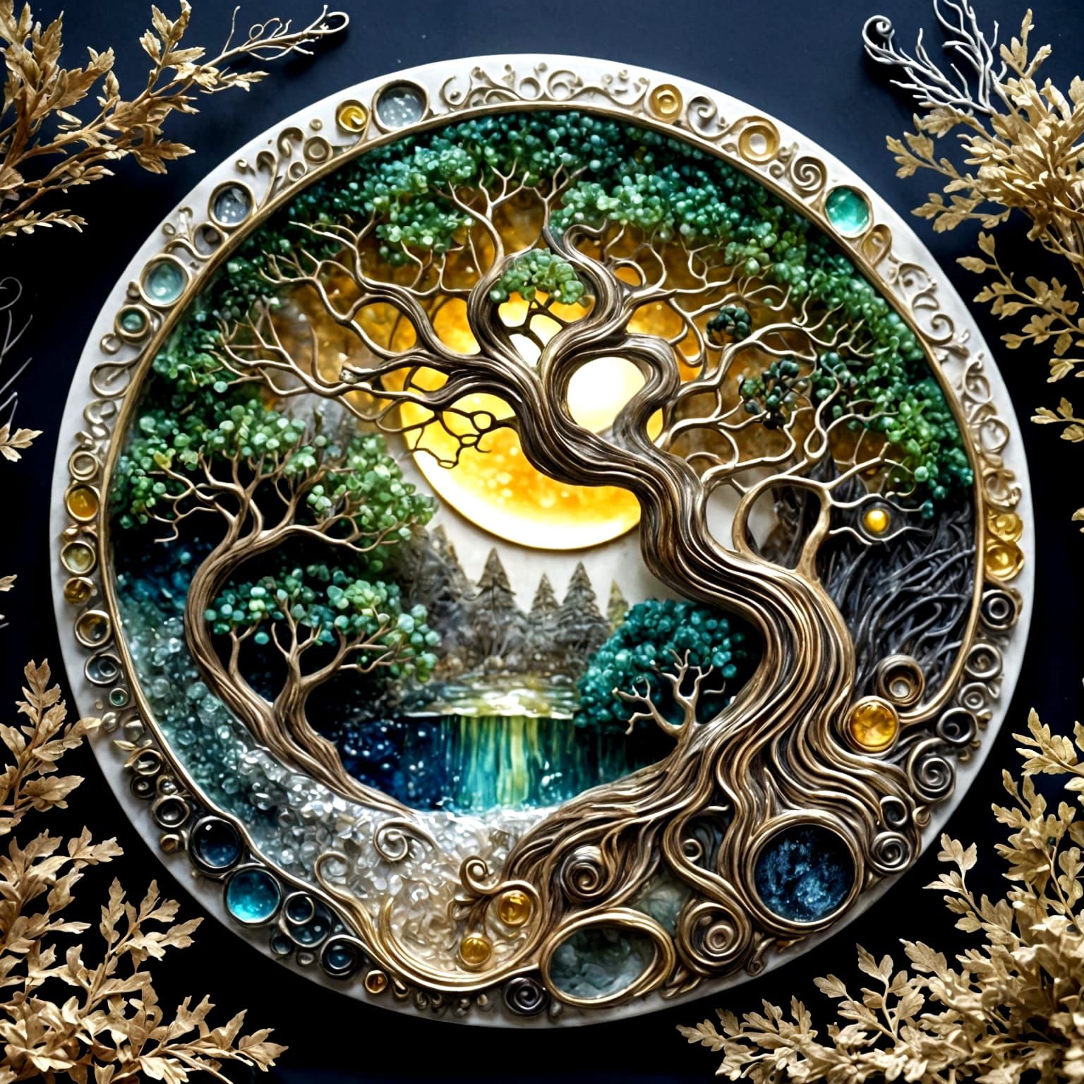 Ethereal Yin Yang Landscape in Neoplasticism Style