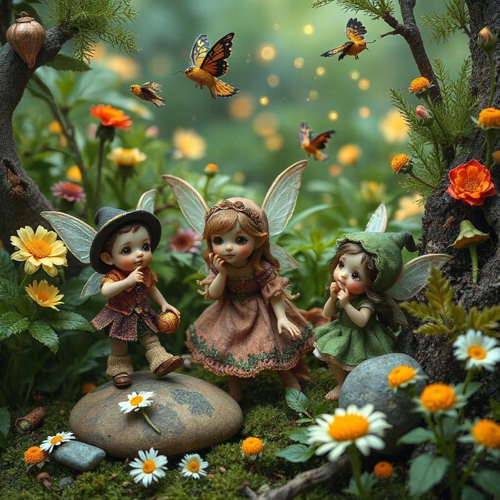 Pixies Create Mischief in Lush Summer Garden
