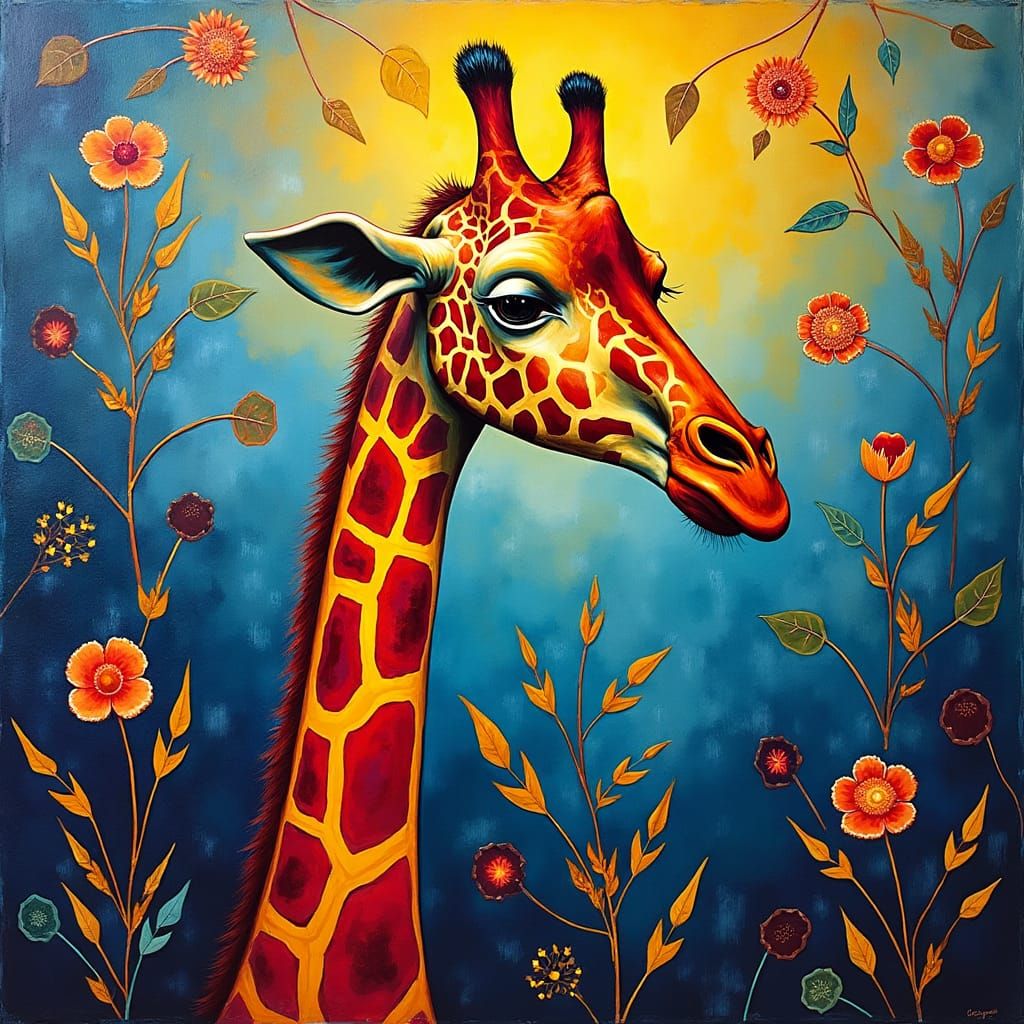Vibrant Giraffe in Abstract Expressionist Style