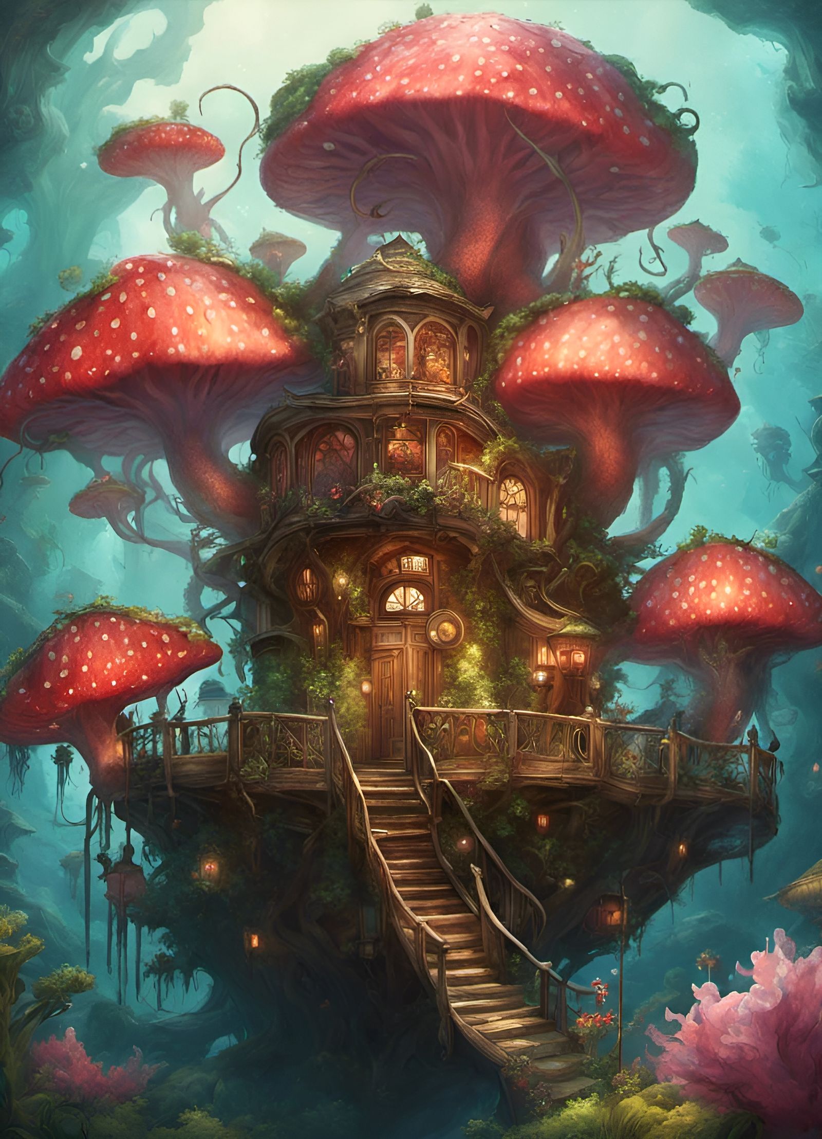 Strawberry Octopus Treehouse in Fantasycore Style