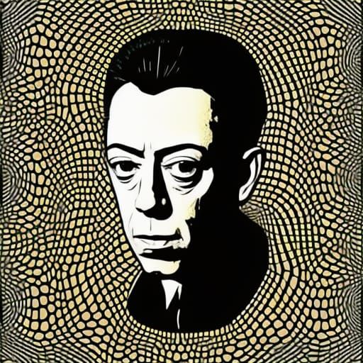 Albert Camus in Lou Reed Style with Abstract Fractals