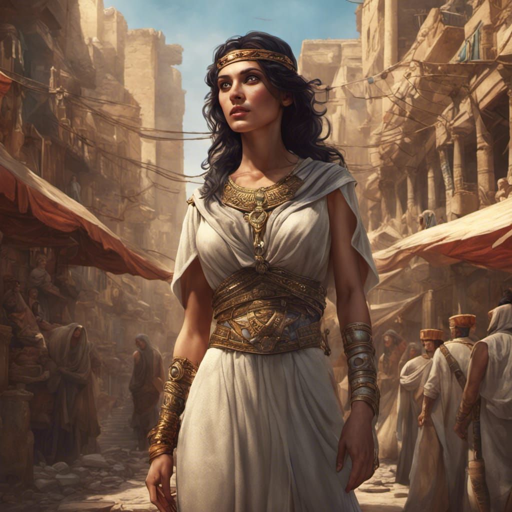 Roman Woman Trading in Egyptian City: Detailed Matte Paintin...