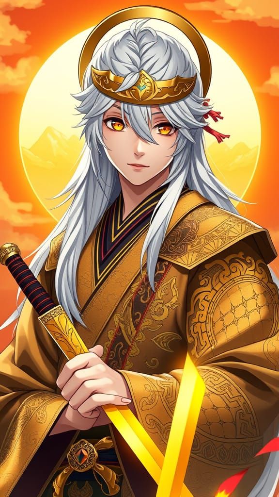 Anime Sun God in Gold Ninja Outfit