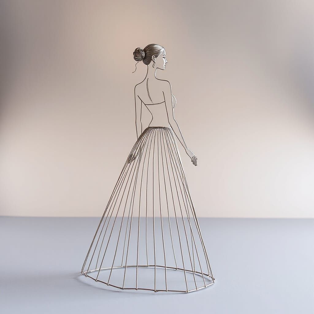 Minimalist Wire Sculpture of Woman in Gown