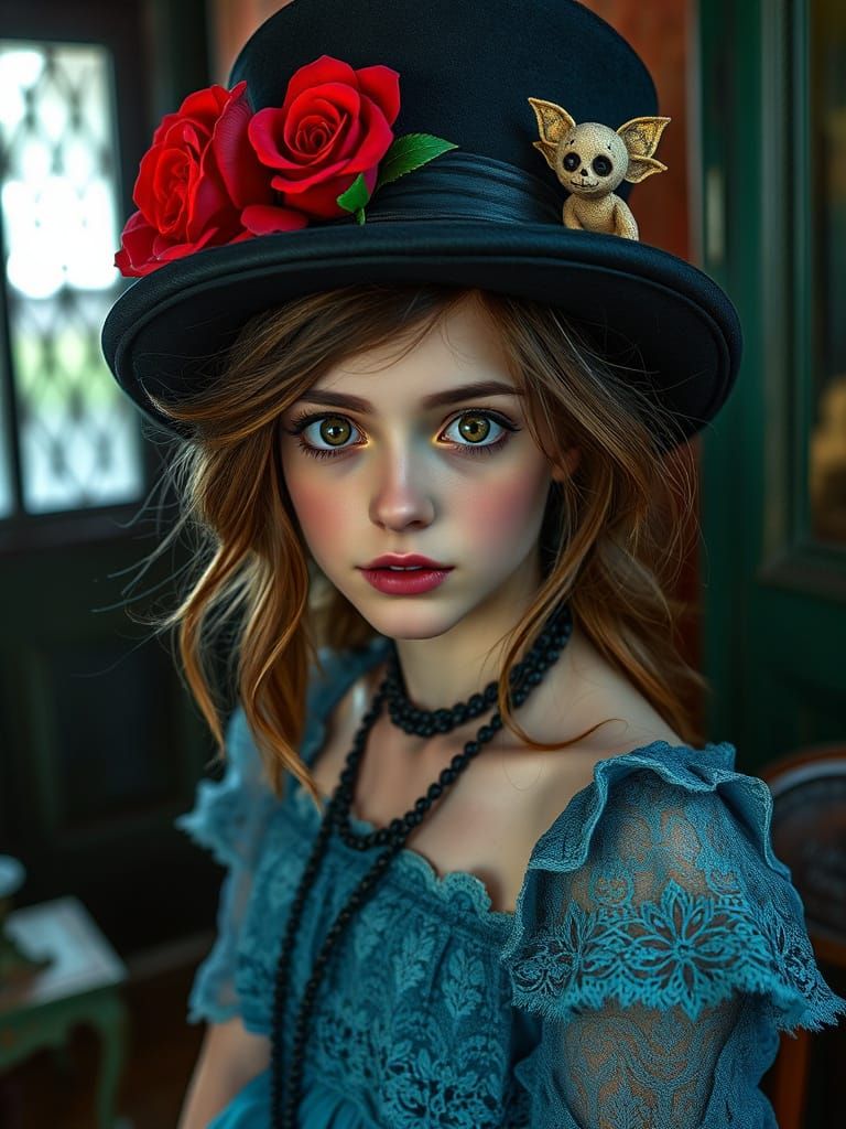 Whimsical Pixie Woman in Haunted Mansion, Canon DSLR, 64MP, ...