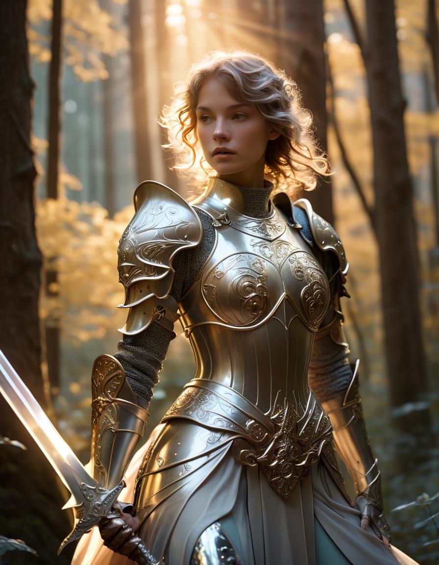 Art Nouveau Knight in Ethereal Forest