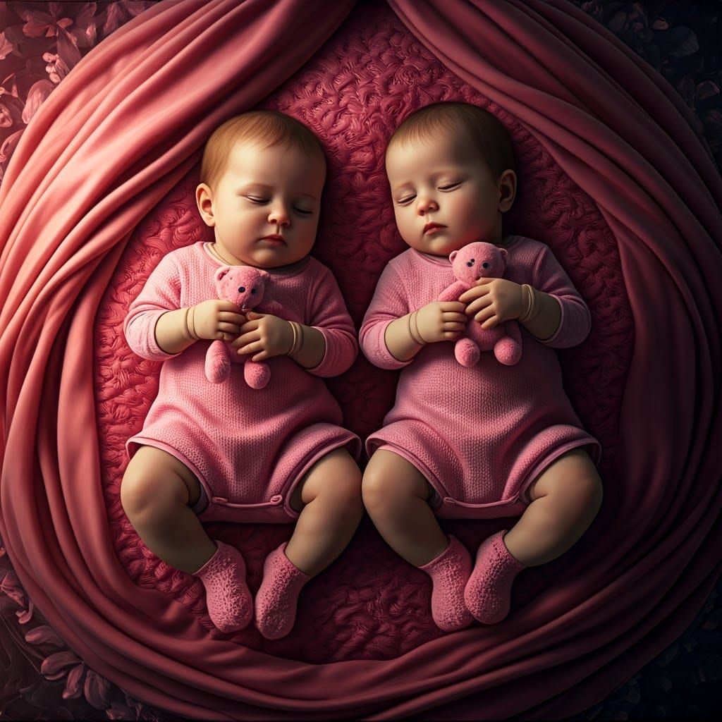 Sweet Serenity Twin Baby Girls in Velvet Bed