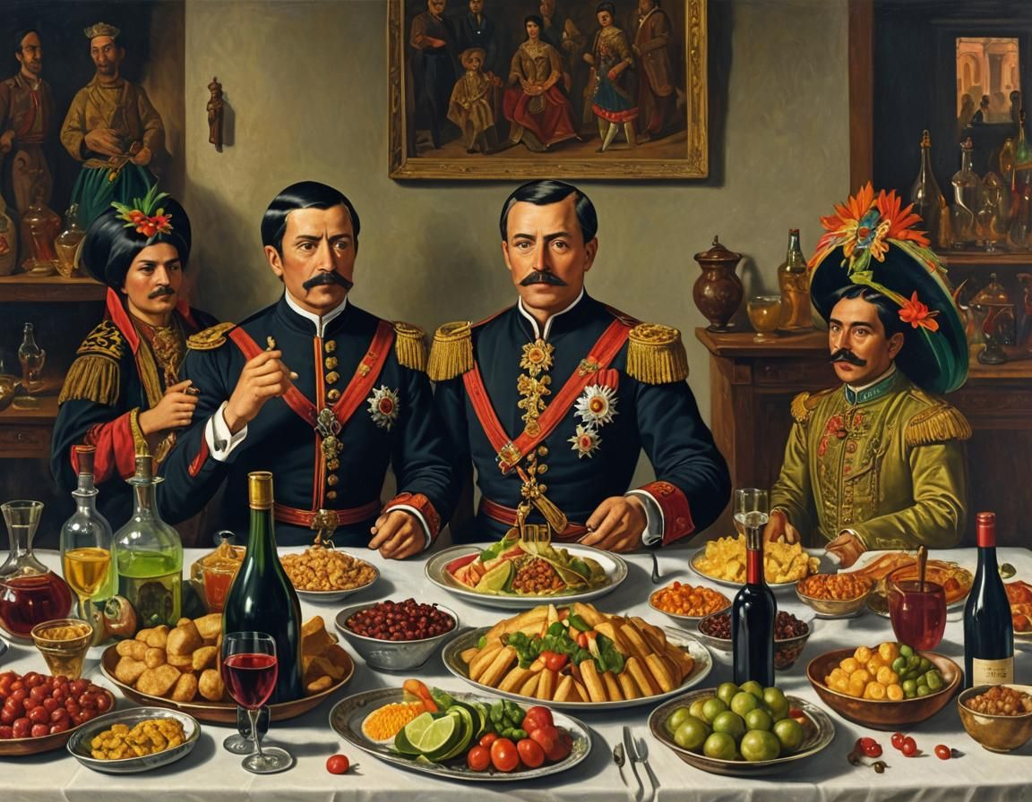 Juarez and emperor Maximilian of Mexico with tasty colorful ...