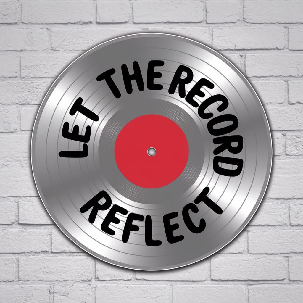 A Vinyl Record Mirror Reflects with the Words Let the Record...