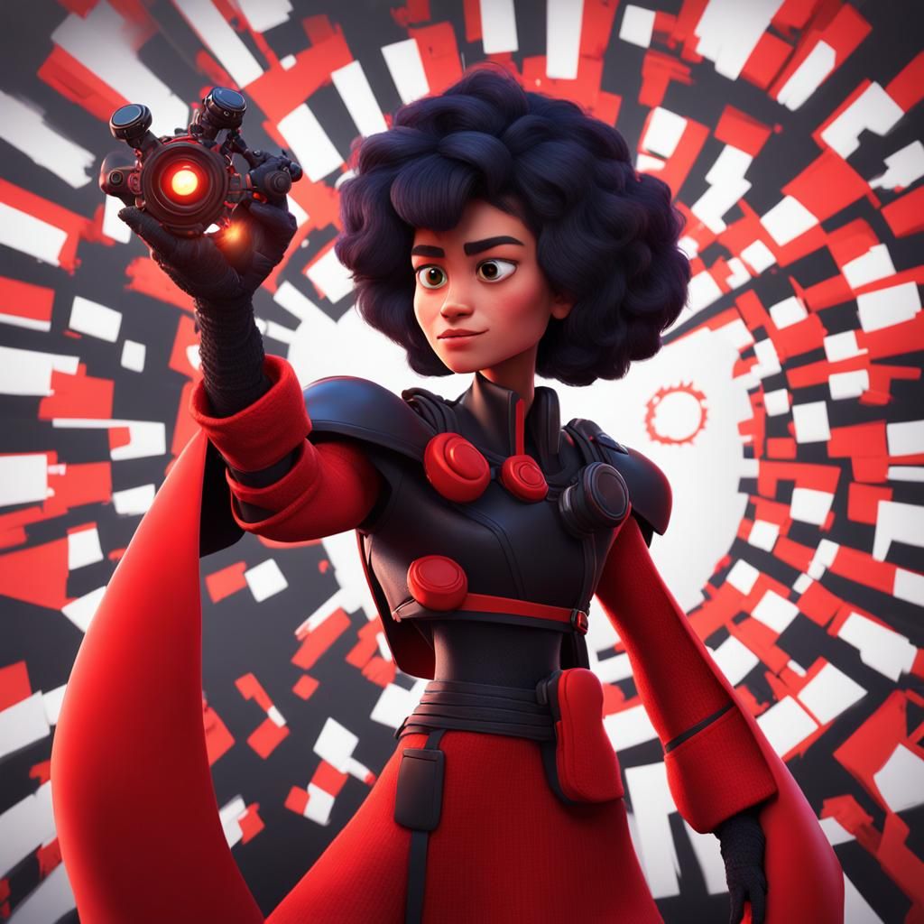 Woman with Black Crown and Mirror: 3D Digital Art