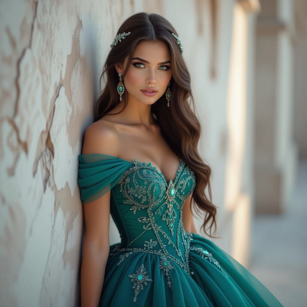 Mystical Woman in Gemstone Ballgown