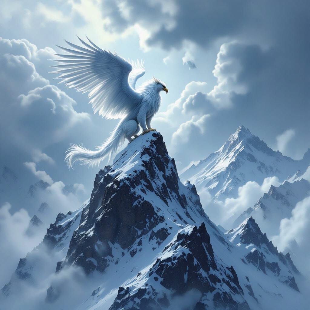 Majestic Griffin in Stormy Fantasy Landscape